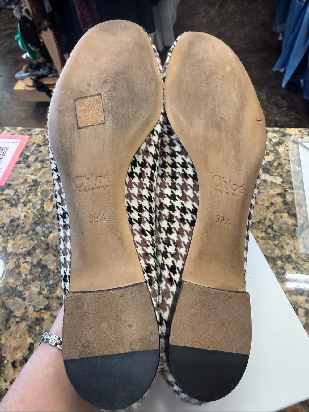 Chloé Lauren Pony Hair Houndstooth Scalloped Ballet Flats Sz 39.5 US 9.5 w/ Box - Picture 5 of 6